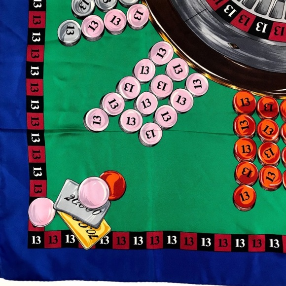 auth MOSCHINO gambler LUCKY 13 Roulette SILK scarf - Picture 11 of 16